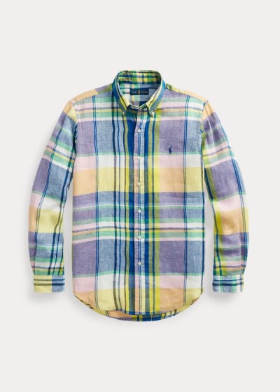 Men's Polo Ralph Lauren Classic Fit Plaid Linen Shirts | 382014HRT